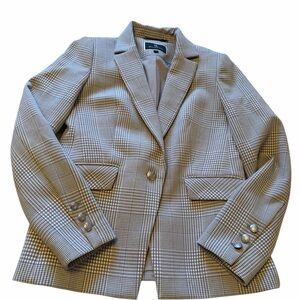Melanie Lyne Gray Plaid Crop Jacket-1 Button Access-Buttons on Sleeves-Size 4